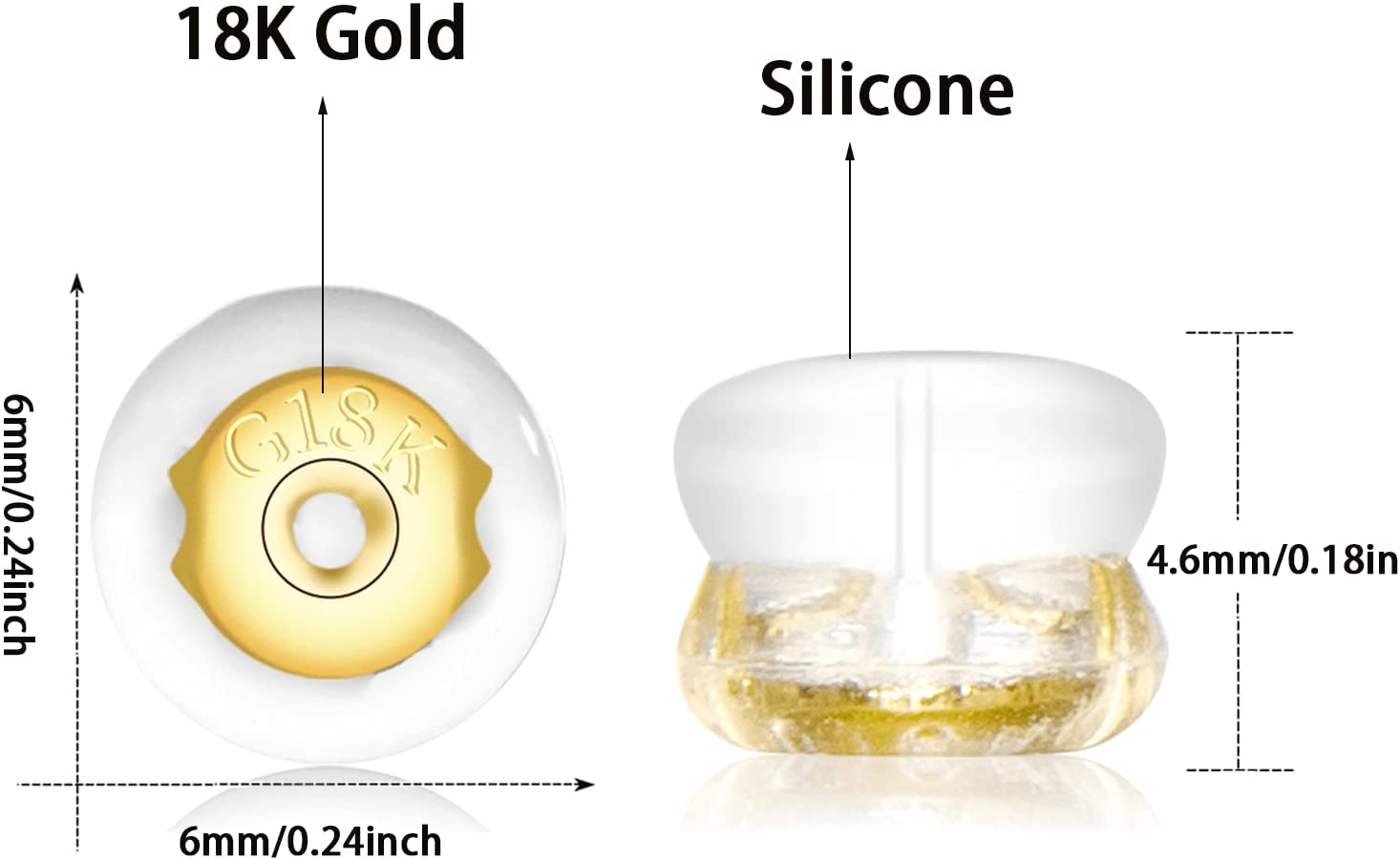 12Pcs Earring Backs,18K Gold Silicone Earring Backs for Studs